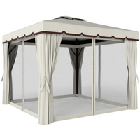 Outsunny - Pavillon de patio extérieur 10 pi l x 10 pi L avec parois latérales - blanc crème-Tente de gazebo extérieur 10 po x 10 po avec un sommet de 9 po de hauteur