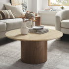 Modway - Kioni Manche Travertin Table basse - Noyer-Base de piédestal en placage de noyer