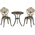Outsunny - Ensemble bistro de jardin 3 pièces avec trou pour parasol, bronze-Ensemble trois pièces : deux chaises et une petite table pour le jardin et autres espaces extérieurs 