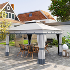 Outsunny - Pavillon d’extérieur à double toit 10 pi l x 12 pi L avec moustiquaire et rideaux-Équipé de trous de drainage pour éviter l'accumulation d'eau