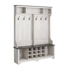 Prepac - Cabinet d'entrée Rustic Ridge Farmhouse 60 po avec rangement pour chaussures - Blanc vieilli-Armoire de rangement blanche contemporaine avec charme de ferme: Un ajout élégant et fonctionnel à votre entrée ou vestiaire, cette armoire de rangement haute 3-en-1 comprend un grand banc avec 12 casiers à chaussures intégrés, 6 crochets doubles, 2 casiers plus hauts pour les bottes et des étagères de rangement au plafond