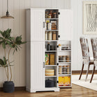 HOMCOM - Armoire de garde-manger 64 po avec étagères réglables - blanc-Le style maison de campagne avec portes arquées et détails en lambris rehausse la décoration de votre intérieur 