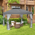 Outsunny - Pavillon de jardin 10 pi l x 10 pi L pare-soleil d’extérieur portable avec moustiquaire - gris-Le toit à double niveau assure une excellente circulation de l'air et garde l'intérieur frais et confortable