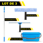 Gritt Commercial - Ensemble professionnel de nettoyage de vitres - Raclette de 14 po - Lave-vitres de 14 po - Perche télescopique de 6 pi - Seau de 3 gallons - Lot de 3-Les outils se fixent facilement au manche télescopique inclus de 6 pi