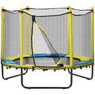 Qaba - Trampoline pour enfants avec filet de protection - 55" de diamètre - Jaune-Cordons élastiques rembourrés pour une conception sûre et sans ressort  -Étanche pour une utilisation intérieure et extérieure  