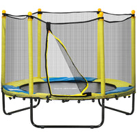 Qaba - Trampoline pour enfants avec filet de protection - 55" de diamètre - Jaune-Cordons élastiques rembourrés pour une conception sûre et sans ressort  -Étanche pour une utilisation intérieure et extérieure  