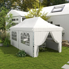 Outsunny - Tente auvent pliante réglable 20 pi l x 10 pi L avec paroi latérale - Sac de transport - Blanc-Hauteur réglable sur trois niveaux avec un bouton-poussoir, sécurité pour les doigts