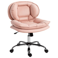 HOMCOM - Chaise de bureau sans accoudoirs à croisillons avec roulettes - rose-Assise large sans accoudoirs avec rembourrage en ouate de polyester double couche, pour s’asseoir en tailleur confortablement