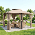 Outsunny - Pavillon de terrasse 10 pi l x 13 pi L - auvent de jardin extérieur à 2 niveaux - kaki-Les rideaux amovibles à fermeture éclair s'adaptent pour créer un espace privé ou aéré