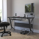 Flash Furniture – Bureau d’ordinateur avec support clavier à glissière et chariot pour PC, noir (NANWK105)-Verre épais de 8mm
