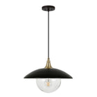 Hudson&Canal - Suspension Alvia de 37,8 cm de large avec abat-jour en métal et verre, - Noir mat/laiton/transparent-Design côtier pour votre entrée, votre foyer ou votre cuisine