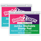 Ready 2 Learn - Tampon encreur lavable géant, couleurs électriques 4 en 1, paquet de 2-Temps D'art Sans Mess - L'encre de ce tampon encreur lave la peau avec de l'eau et du savon, ce qui rend le nettoyage rapide et facile.