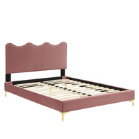 Modway - Current Performance Velvet Lit de plateforme complet, Rose poussiéreuse-Lit de plateforme complet