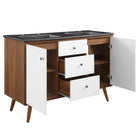 Modway - Transmit Double évier 48" Vanette de salle de bain - Noir noyer-Portes doubles à fermeture douce
