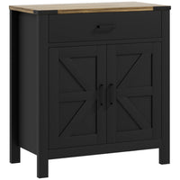 HOMCOM - Buffet 30,5 po L - noir-Finition grain de bois, portes de grange et accents métalliques ajoutent un charme rustique de ferme 