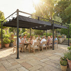 Outsunny - Pergola avec Auvent Rétractable pour Patio - 19 pi x 10 pi - Gris Foncé-Une toile hydrofuge avec protection UV50+ offre une protection fiable par tous les temps 
