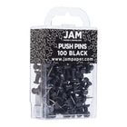 JAM Paper - Punaises colourées - noires - paquet de 100-Taille : Standard (environ 2,5 cm) | Pointe en acier : idéale pour épingler des notes sur des tableaux en liège et des cabines