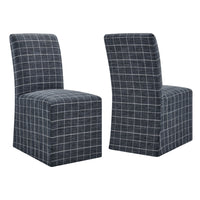 Modway - Aster Mélange lin et coton Chaises de salle à manger à housse Ensemble de 2 - Denim motif à carreaux fenêtre-Ensemble de 2 chaises à manger sans accoudoirs