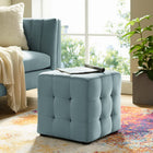 Modway - Contour Cube à touffes Performance Velvet Ottoman - Bleu clair-Sellerie en velours en polyester