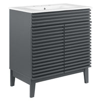 Modway - Render 30" Armoire à coiffeuse de salle de bain - Gris blanc-Style moderne du milieu du siècle
