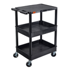 Luxor - Chariot utilitaire à trois plateaux (plat/cuvette) de 34" H Luxor ENDURA - 24" L x 18" P - noir-Dispose de trois plateaux combinant des styles plat et cuvette pour accueillir divers articles en toute sécurité