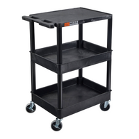 Luxor - Chariot utilitaire à trois plateaux (plat/cuvette) de 34" H Luxor ENDURA - 24" L x 18" P - noir-Dispose de trois plateaux combinant des styles plat et cuvette pour accueillir divers articles en toute sécurité