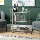 Hudson&Canal - Chariot de bar ovale Leif 30 po de largeur - Nickel satiné-Caractéristiques assemblage facile