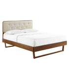 Modway - Bridgette Bois Lit à plateforme queen avec cadre angulaire, Noyer beige-Tête de lit capitonnée à touffes