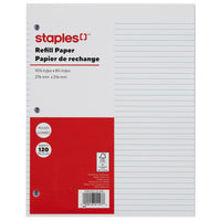 Staples - Papier de recharge 120 feuilles-120 feuilles lignées, 3 trous sur le côté gauche pour une insertion facile dans un classeur