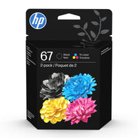 Cartouche d'encre d'origine HP 67 Couleur/Noir, paquet de 2-Cyan, magenta, jaune/Noir