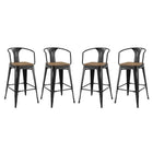 Modway - Promenade Tabouret de bar - Noir - Ensemble de 4-Tabouret de bar style café et bistro