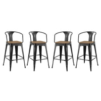 Modway - Promenade Tabouret de bar - Noir - Ensemble de 4-Tabouret de bar style café et bistro
