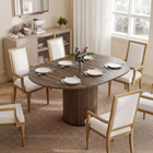 HOMCOM - Table de ferme extensible convertible ronde à ovale 43,5 po-59 po pour 6-8 personnes - grain de bois noyer-Rangez les plateaux d'extension sous le plateau de table pour plus de commodité 