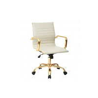 Plata Import Toni - Chaise de bureau à dossier bas doré, blanc (LS-3011-G-W)-Siège en cuir PU
