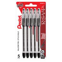Pentel - Stylos à bille R.S.V.P. - 0.7 mm - noir - Paquet de 5-Prise confortable et ergonomique en caoutchouc Comfort Zone