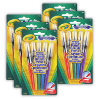Crayola - Stylos pinceaux lavables anti-goutte, 5 par paquet, 6 paquets, 30 au total-FOURNITURES DE PEINTURE : Vendues en lots de 6, chaque lot de peinture individuel comprend 5 stylos pinceaux en rouge, jaune, vert, bleu et violet. Idéal pour les enfants de 6 ans et plus.