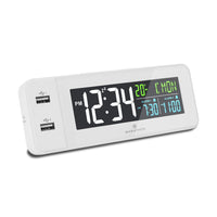 Marathon Watch - Réveil Double USB à Charge Rapide - Blanc-Affichage Numérique - La grande LED couleur affiche l'heure et la date, ainsi que la possibilité de régler le gradateur de luminosité