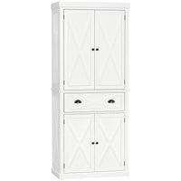 HOMCOM - Buffet de cuisine autoportant avec 4 portes - blanc-L'étagère à 6 niveaux avec tiroir offre suffisamment d'espace pour ranger les ustensiles de cuisine, la vaisselle, les appareils électroménagers et les produits secs 