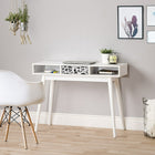CorLiving - Acerra Table ou bureau d'entrée avec tiroir à motifs abstraits et cubes, blanc-Pieds évasés coniques en bois aux belles finitions en blanc massif