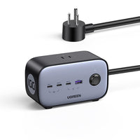 UGREEN - Multiprise et chargeur Pro GaN USB-C/USB-A/AC 100 W-Chargez 7 appareils à la fois avec la station de recharge 100W d'UGREEN. Dotée de 3 ports USB-C, 1 port USB-A et 3 prises CA, elle vous permet de charger 7 appareils simultanément. Elle peut efficacement organiser vos câbles encombrants, économiser de l'espace et offrir un espace de travail bien rangé
