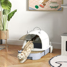 PawHut - boîte à litière pour chat, modèle fermé avec couvercle et pelle - gris-Deux sacs désodorisants remplaçables contrôlent les mauvaises odeurs 