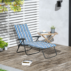 Outsunny - Chaise longue pliante avec coussin - dossier réglable - bleu et blanc-Le tissu Oxford respirant sèche rapidement et reste frais en été