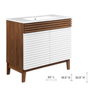 Modway - Render 36" Vanette de salle de bain - Blanc Noyer Blanc-Pieds en bois effilés