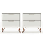 Manhattan Comfort - Rockefeller Table de Nuit 2 Tiroirs Style Mid-Century Modern 51 cm - Blanc Cassé - Lot de 2-Table de chevet 2 pièces style milieu du siècle pour chambre et salon