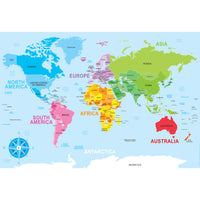 Ashley Productions - ASH95701 Tapis de table Studio Smart Poly Carte du monde pour apprendre - 13" x 19" - unilatéral - paquet de 10-Utilisez avec des marqueurs effaçables à sec ou à base d'eau et des crayons lavables.