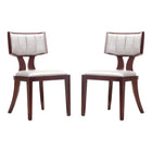 Manhattan Comfort - Lot de 2 chaises de salle à manger traditionnelles Pulitzer 46 cm, revêtement similicuir, argent et noyer-Chaise de salle à manger traditionnelle pour usage en salle à manger lot de 2