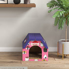 PawHut - Maison griffoir 2-en-1 pour chat avec tapis à griffer et herbe - rose-L'intérieur spacieux convient aux chats de moins de 9 lbs (4 kg), facile d'accès pour eux 