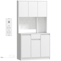 HOMCOM - Armoire 71 po avec station de recharge - blanc-Cinq armoires fermées et un tiroir offrent un grand espace de rangement 