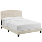Modway - Amelia Tissu rembourré Lit Queen, Beige-Tête de lit capitonnée à boutons rembourrés