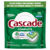 Cascade - Détergent pour lave-vaisselle Total Clean ActionPacs, Complet Parfum frais, 15 pièces-La meilleure formule de Total Clean pour combattre les dépôts d’amidon s’attaque aux dégâts comme les pâtes, l’avoine, le riz et les céréales